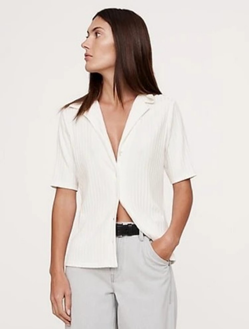 Banana Republic Ribbed Short-Sleeve Resort Shirt XL Ivory Never Worn